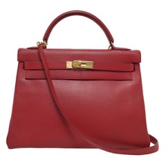 Hermes Kelly 32 Retourne Rouge Vif Red Epsom Leather Gold Hardware 1997