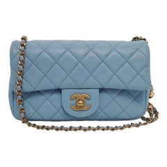 Chanel Classic Flap Mini Baby Blue Lambskin Pearl Crush Adjustable Gold Ball Cha