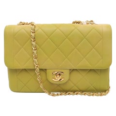 Chanel Classic Flap Vintage Light Yellow Green Lambskin Leather with 24k GHW