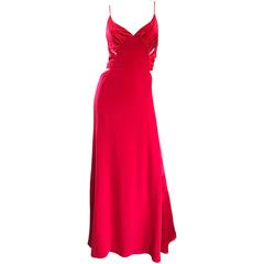 1990s Angel Sanchez Lipstick Red Cut - Out Silk + Satin Sexy Evening Gown Size 6 4