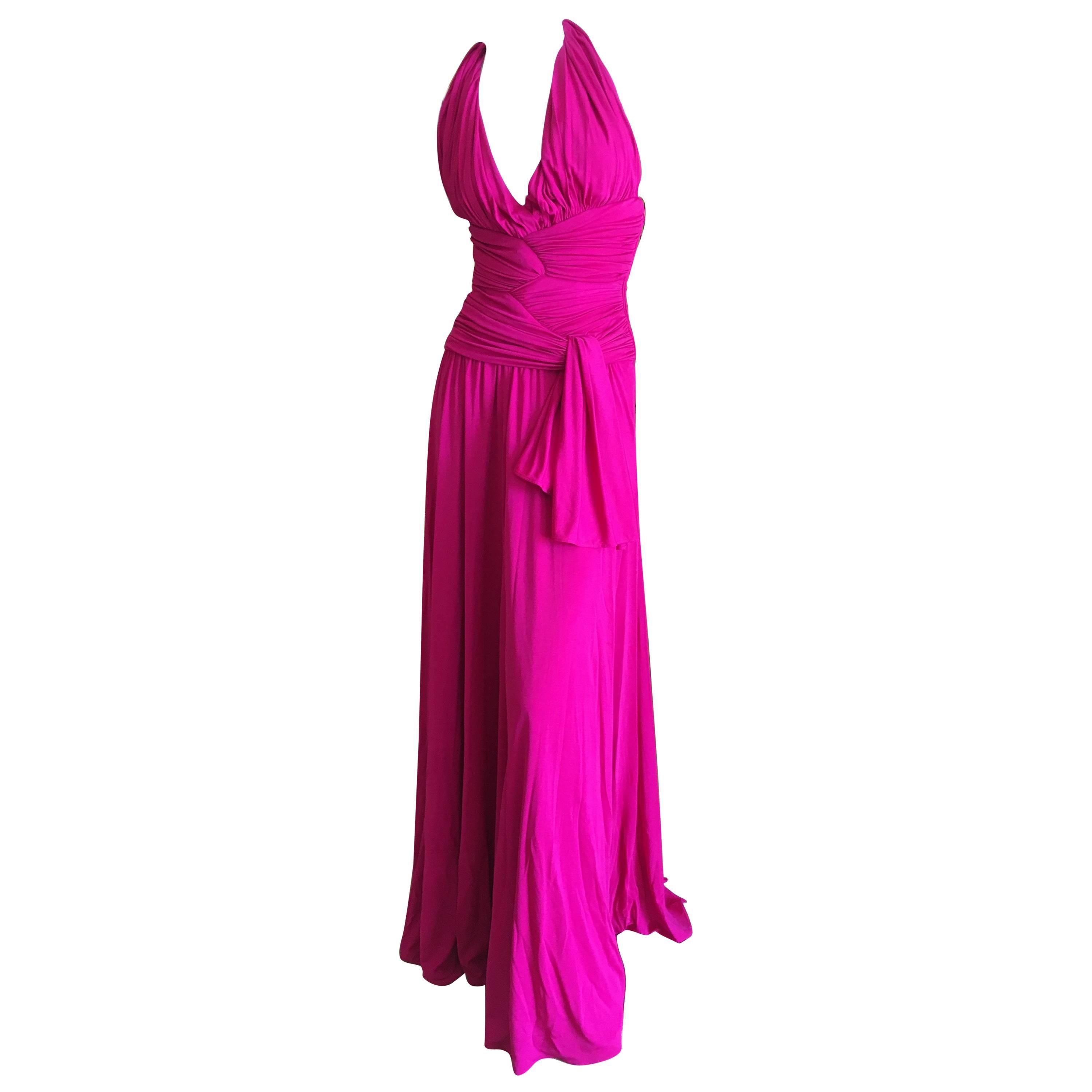 Giambattista Valli Fuchsia Low Cut Halter Dress For Sale