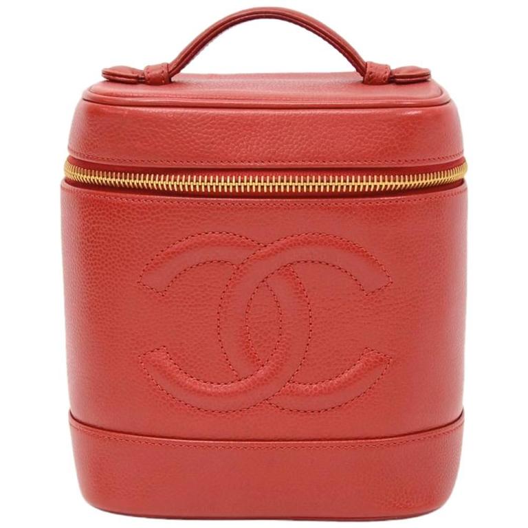 Chanel Vanity Red Caviar Leather Cosmetic Hand Bag at 1stDibs