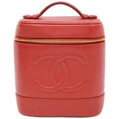 Chanel Vanity Red Caviar Leather Cosmetic Hand Bag