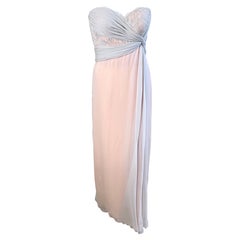 Bob Mackie des années 1980, taille 6, rose clair + gris, robe grecque sans bretelles en mousseline de soie