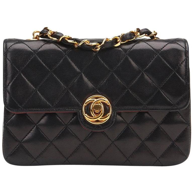 1980s Chanel Black Quilted Lambskin Vintage Mini Flap Bag at 1stdibs
