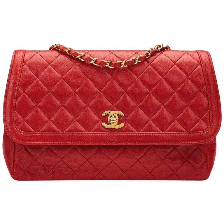 1990s Chanel Red Quilted Lambskin Vintage Classic Single Flap Bag at ...