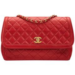 1990s Chanel Red Quilted Lambskin Vintage Classic Single Flap Bag