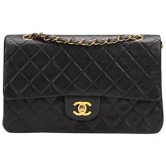 1990s Chanel Black Quilted Lambskin Vintage Medium Classic Double Flap Bag