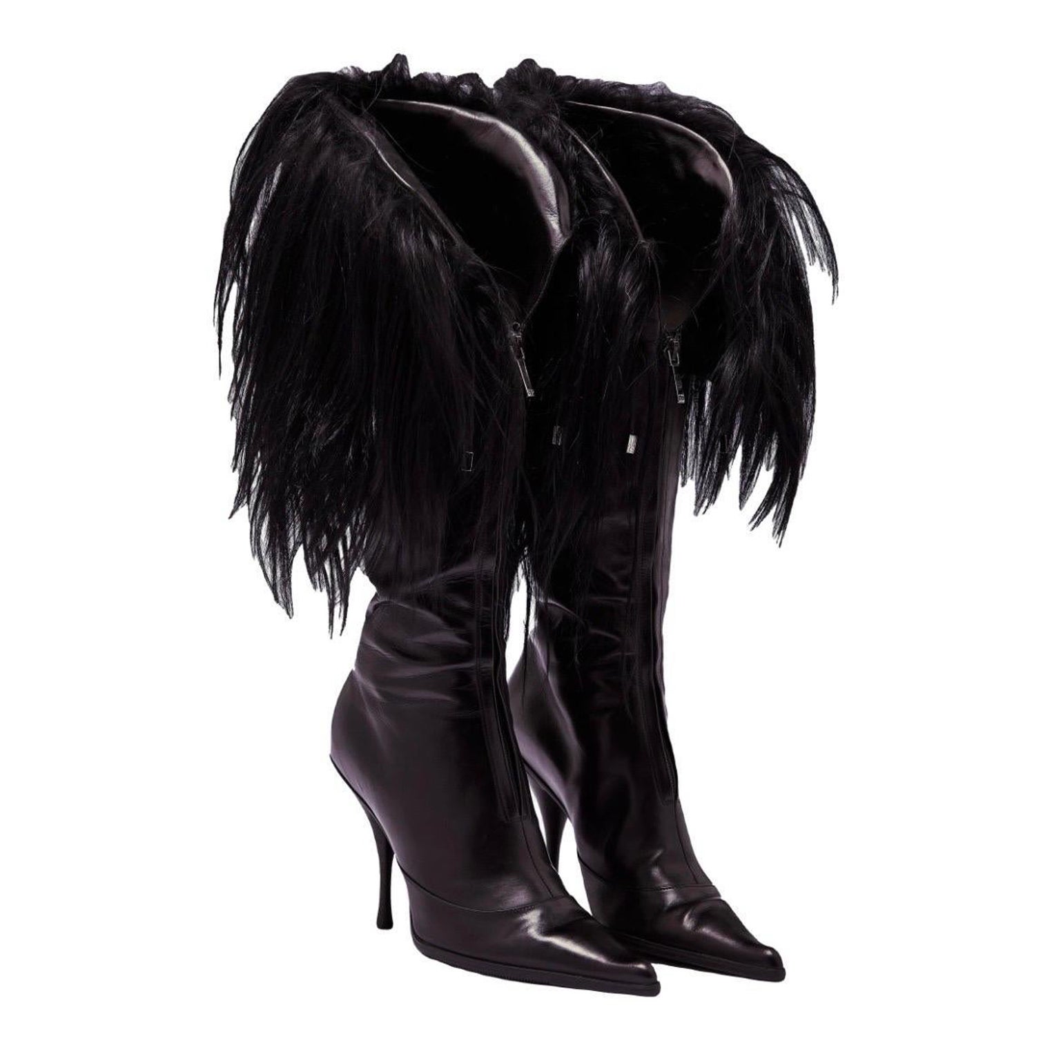 Vintage John Galliano for Christian Dior Black Leather Boots with Yak Fur