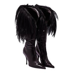 Vintage John Galliano für Christian Dior Schwarze Lederstiefel mit Yak-Pelz