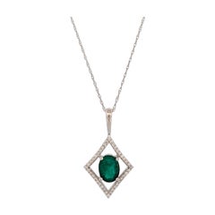 Effie  14k White Gold Emerald Necklace – 1.10 ct Green Emerald Pendant
