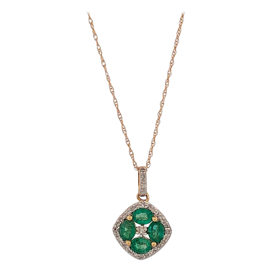 Freya 10k Yellow Gold Emerald and Diamond Necklace – Elegant Gemstone Necklace
