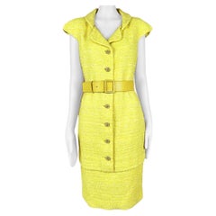 Chanel 11K$ Nuovo Abito iconico in tweed giallo con cintura 40 FR