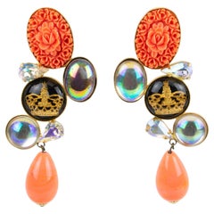 Zoe Coste Faux-Coral and AB Crystal Dangle Earrings
