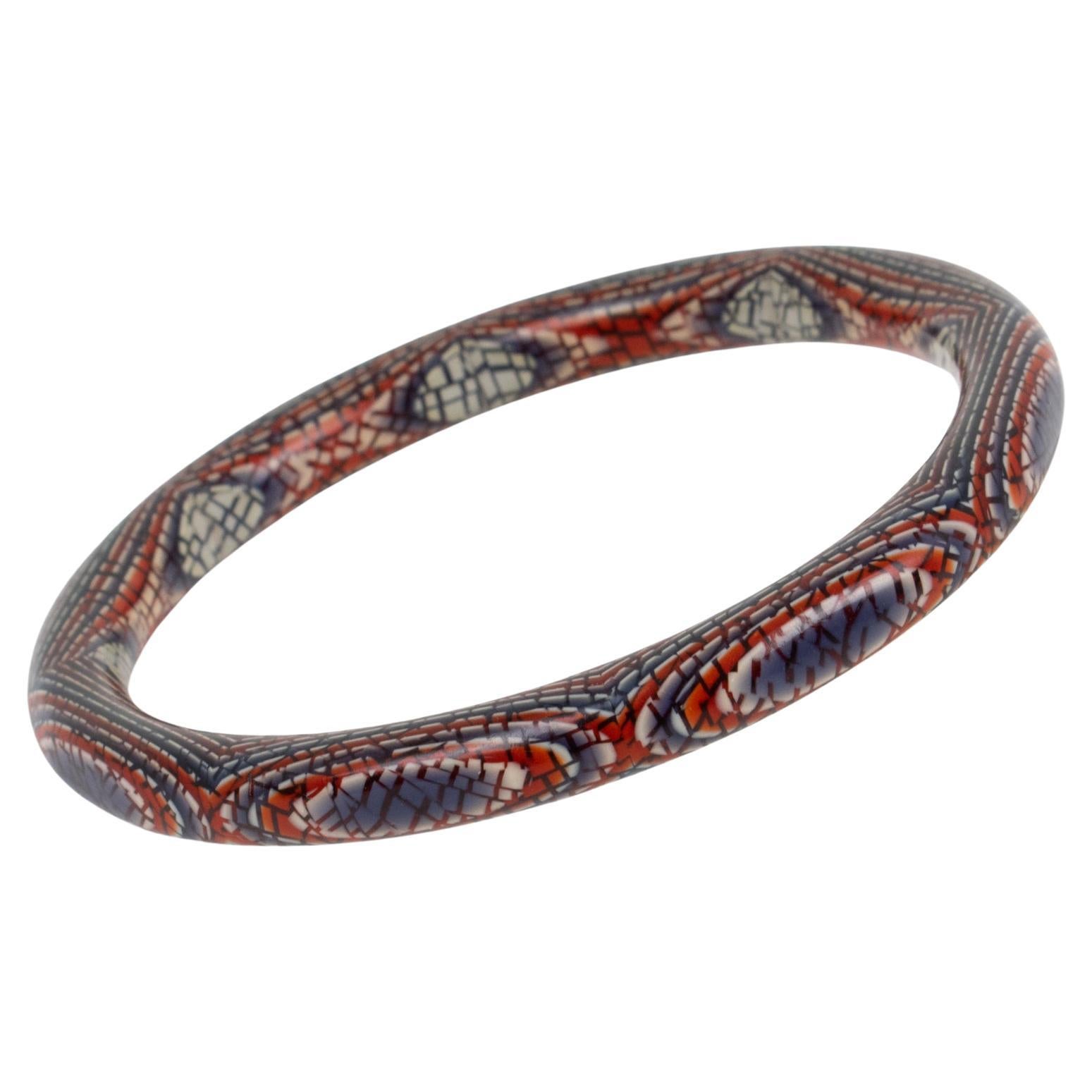 Lea Stein Paris Laminierte Kaleidoskop-Armband Armreif Patriotische Farben im Angebot