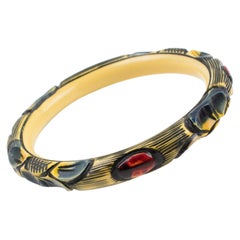 Antique Bracelet Bangle Celluloid with Ladybugs Carving
