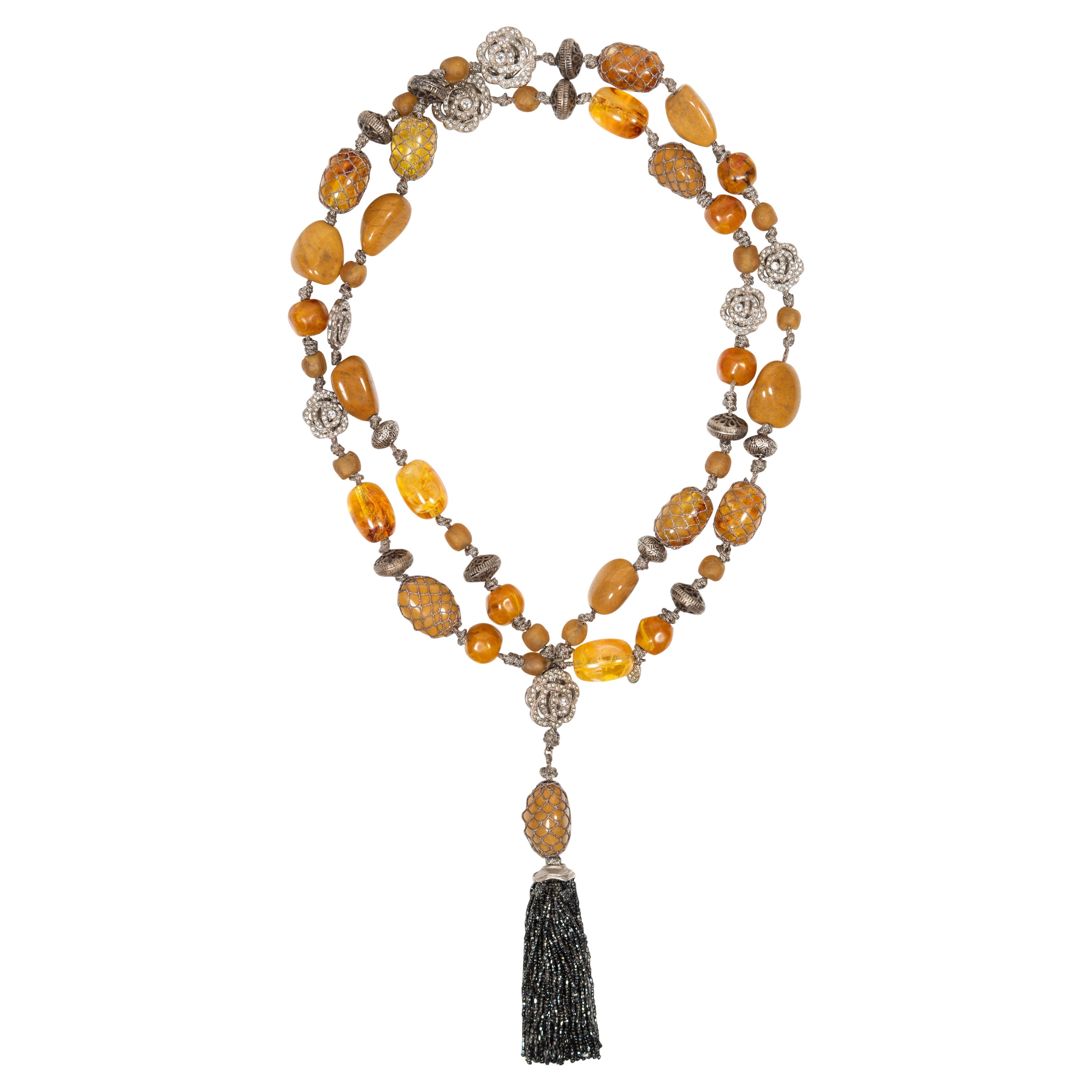 Christian Dior by John Galliano Extra Long Amber and Metal Tassel Necklace, 1998 For Sale