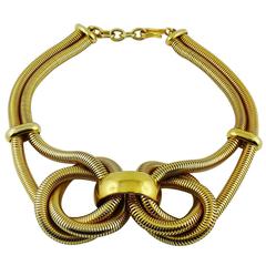 Celine Vintage Chunky Gold Toned Snake Chain Knot Necklace 8