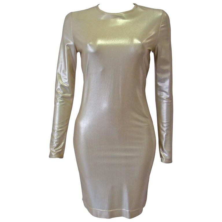 Very Rare Gianni Versace Couture Gold Stretch Dress Fall 1994 For Sale ...