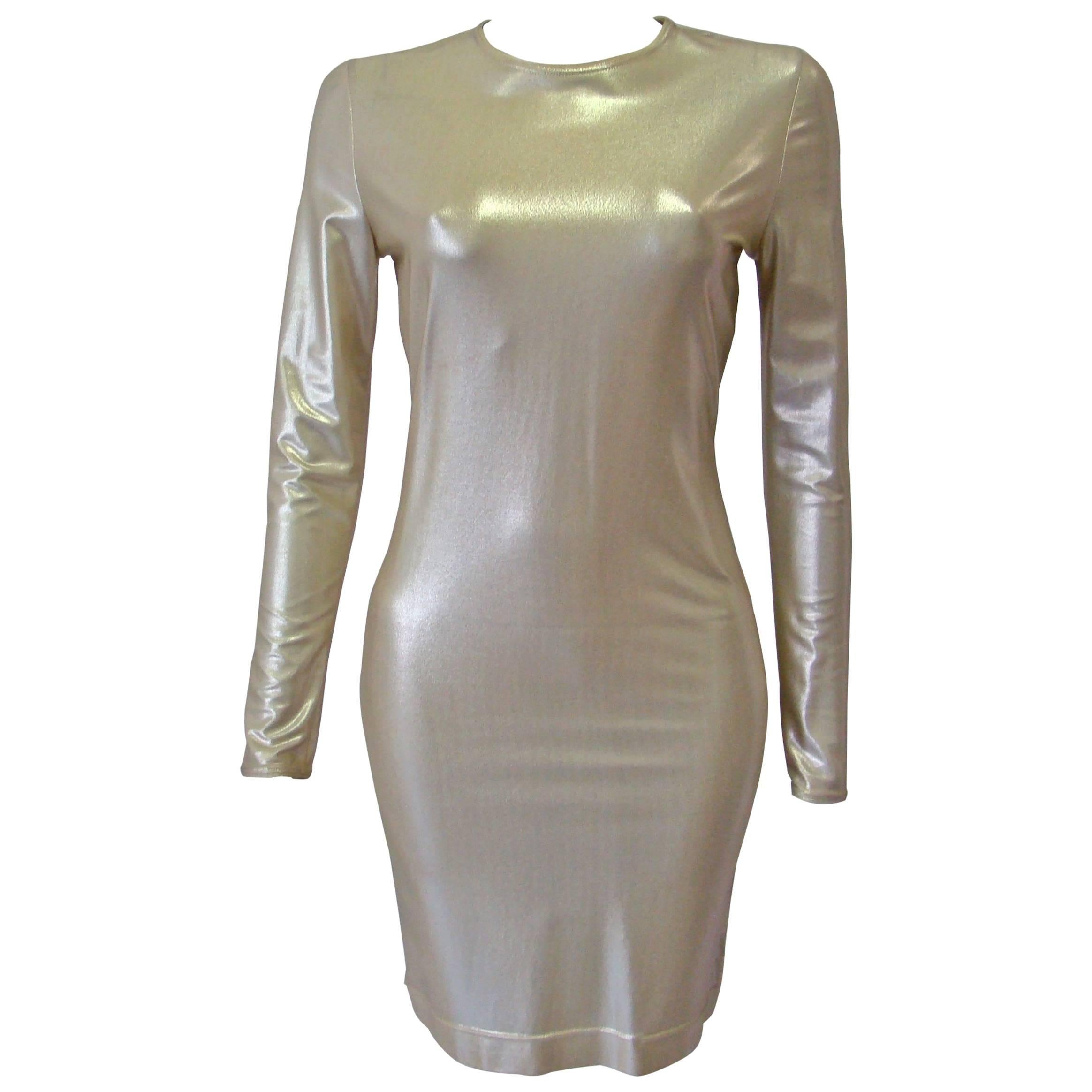 Very Rare Gianni Versace Couture Gold Stretch Dress Fall 1994 For Sale