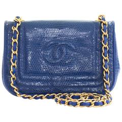 1990s Chanel Blue Lizard Skin Vintage Mini Flap Bag