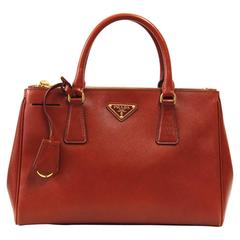 2000s Prada Brick Red Saffiano Leather Tote Bag
