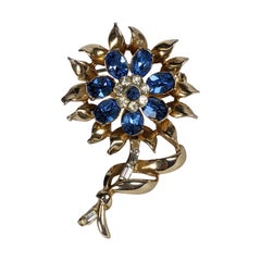 Coro Retro Sapphire Flower Brooch