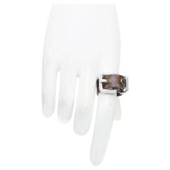 LOUIS VUITTON brown LV monogram canvas silver buckle ring