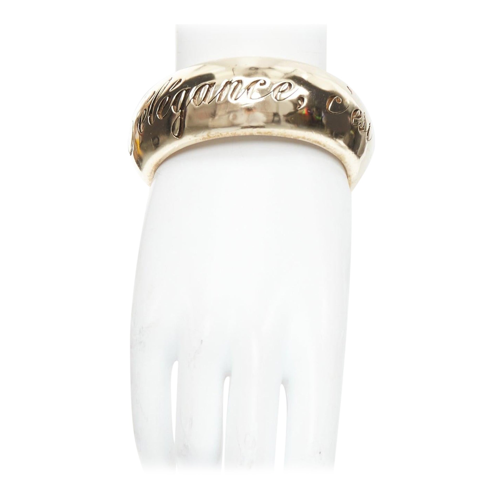 CHANEL 07P Vintage L'elegance C''est La Ligne script metal bangle bracelet