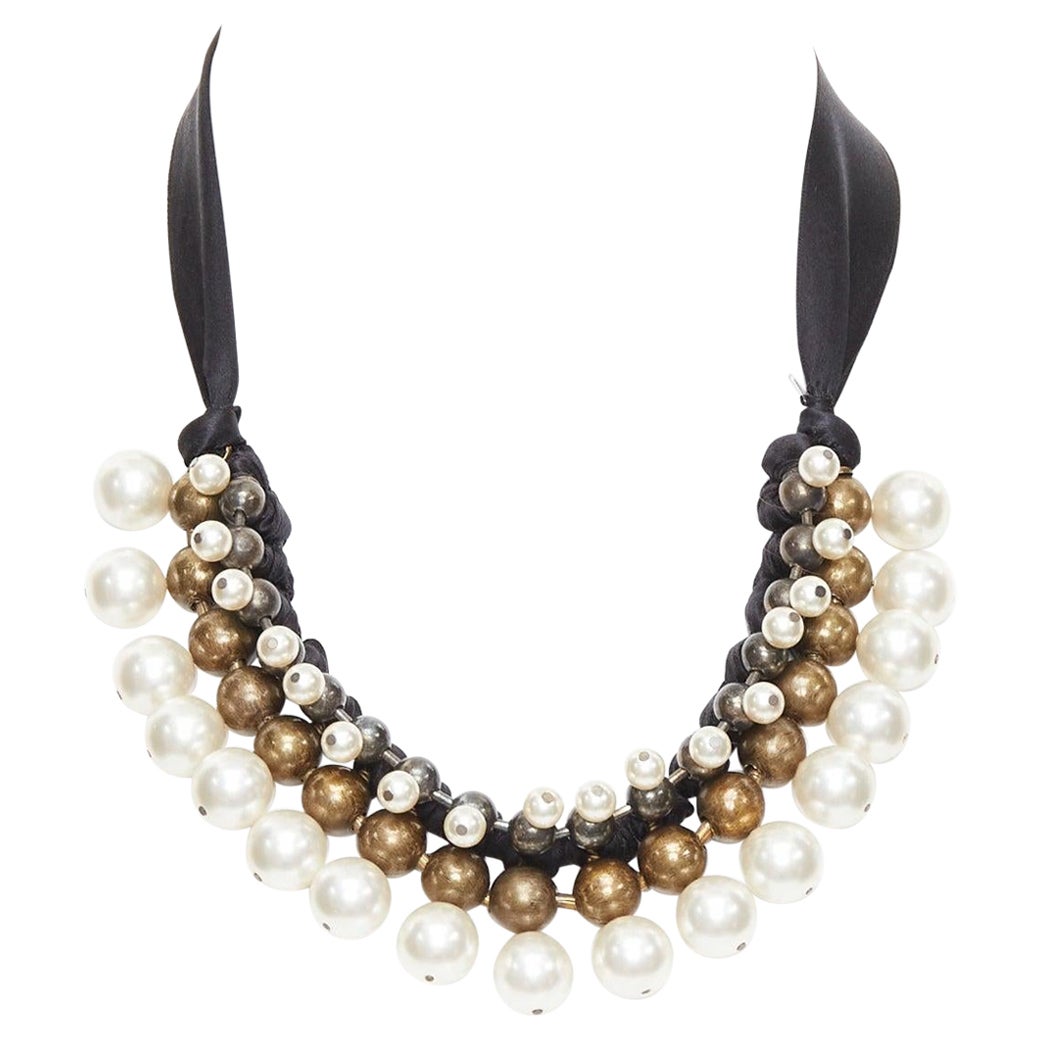 LANVIN Collier Collar multiperlas con lazo negro en venta