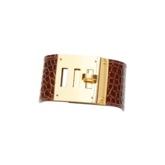HERMES Kelly Dog brown polished gator leather GHW turnlock bracelet