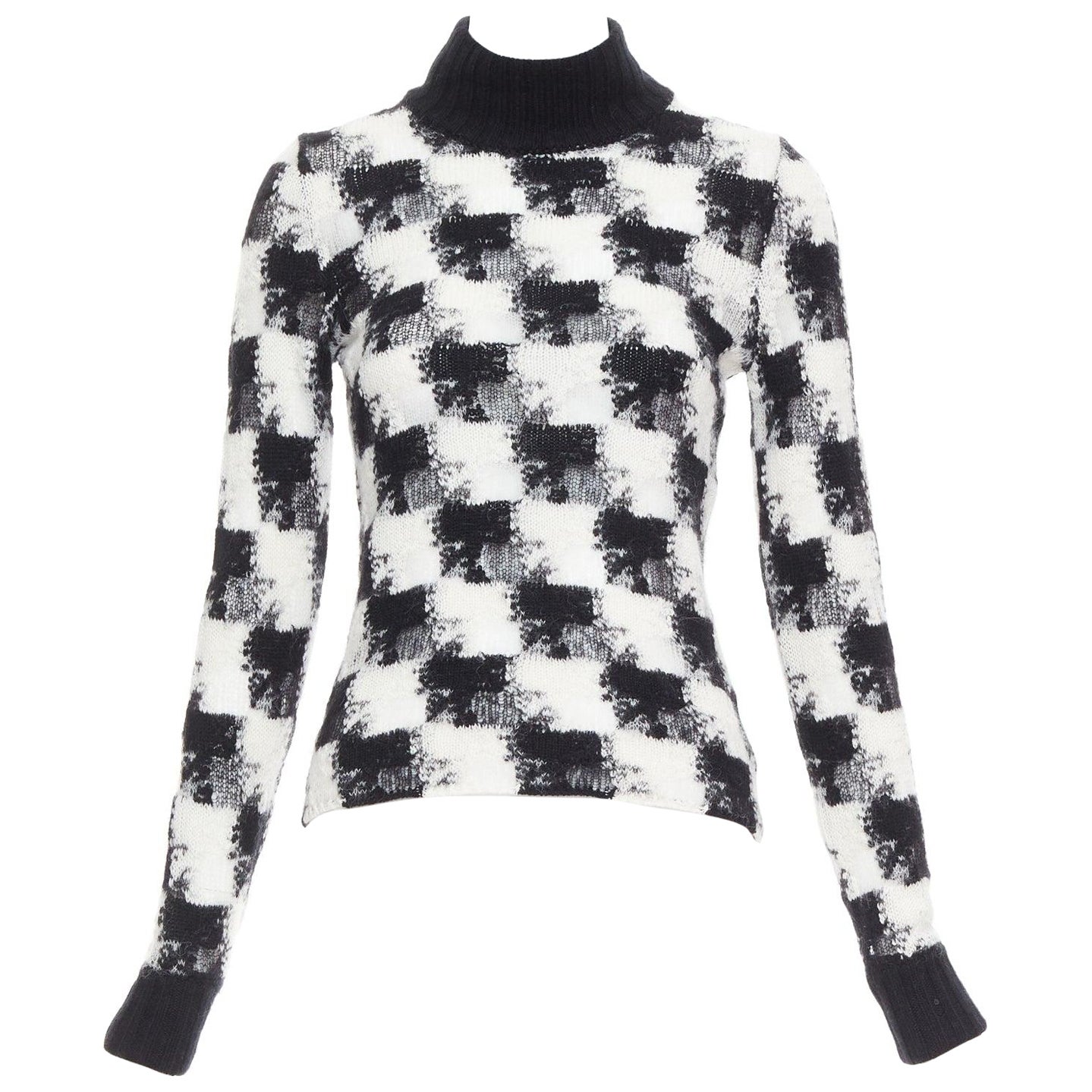 DIOR ChecknDior black white cashmere check sheer turtleneck sweater FR34 XS For Sale