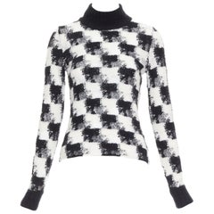 DIOR ChecknDior black white cashmere check sheer turtleneck sweater FR34 XS