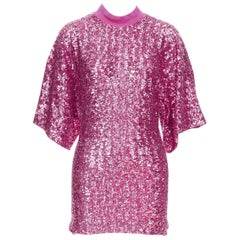 THE ATTICO hot pink sequin dolman sleeves crew neck mini dress IT38 XS