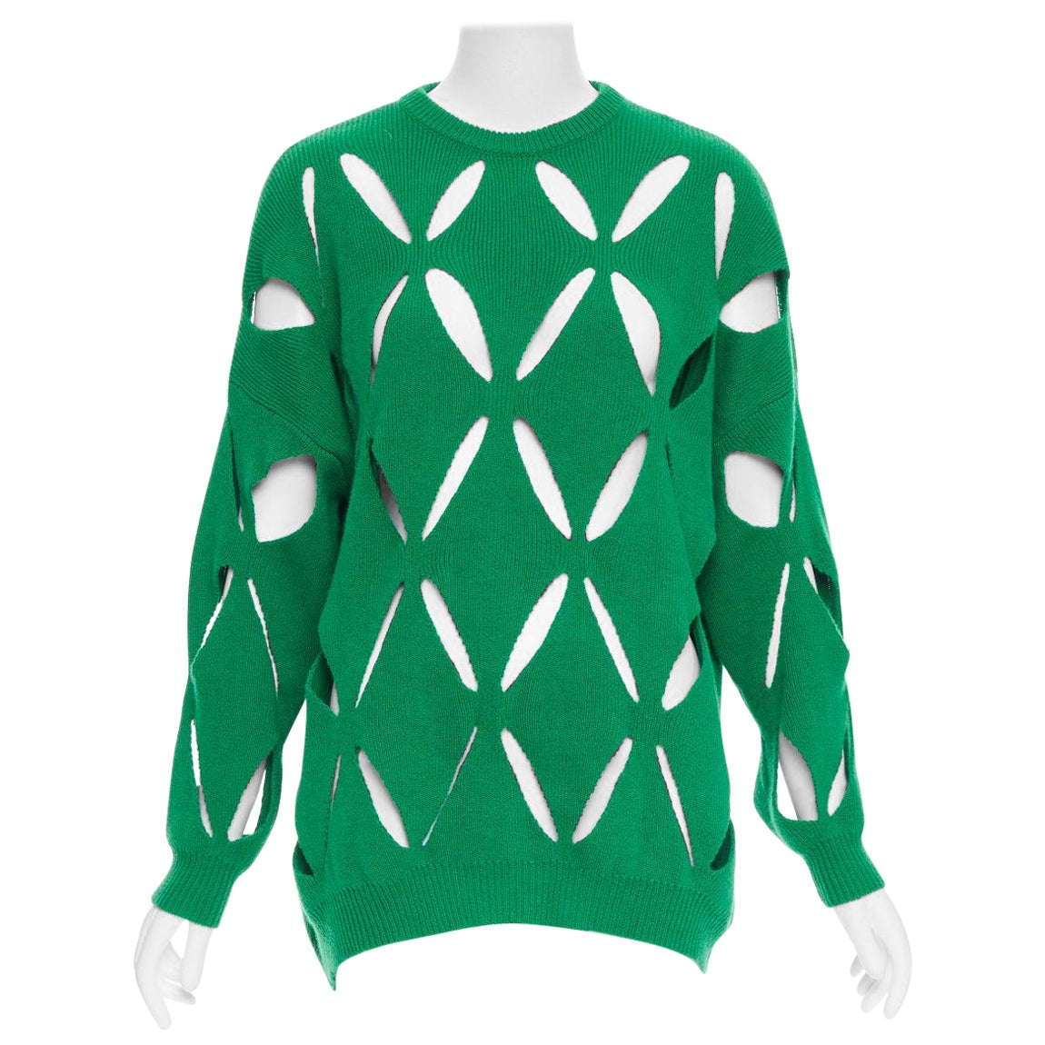 VALENTINO 2022 Pier Paolo Piccioli green virgin wool cut out sweater XXS For Sale