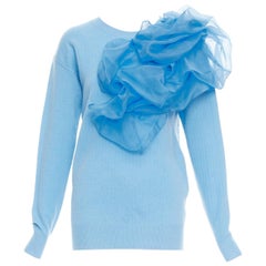 SIES MARJAN Awa b/blau Kaschmir Wolle Organza Rosette Rüschen Pullover XS