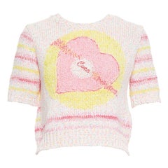 CHANEL 24C Coco Love jersey rosa claro amarillo mezcla de algodón FR38 M