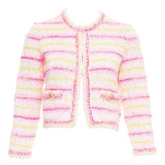 CHANEL 24C Coco Heart veste cardigan en tweed rose garnie de crochet FR34 XS