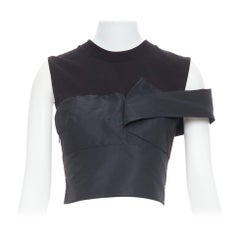 ALEXANDER MCQUEEN 2022 black draped cold shoulder taffeta crop top IT38 XS