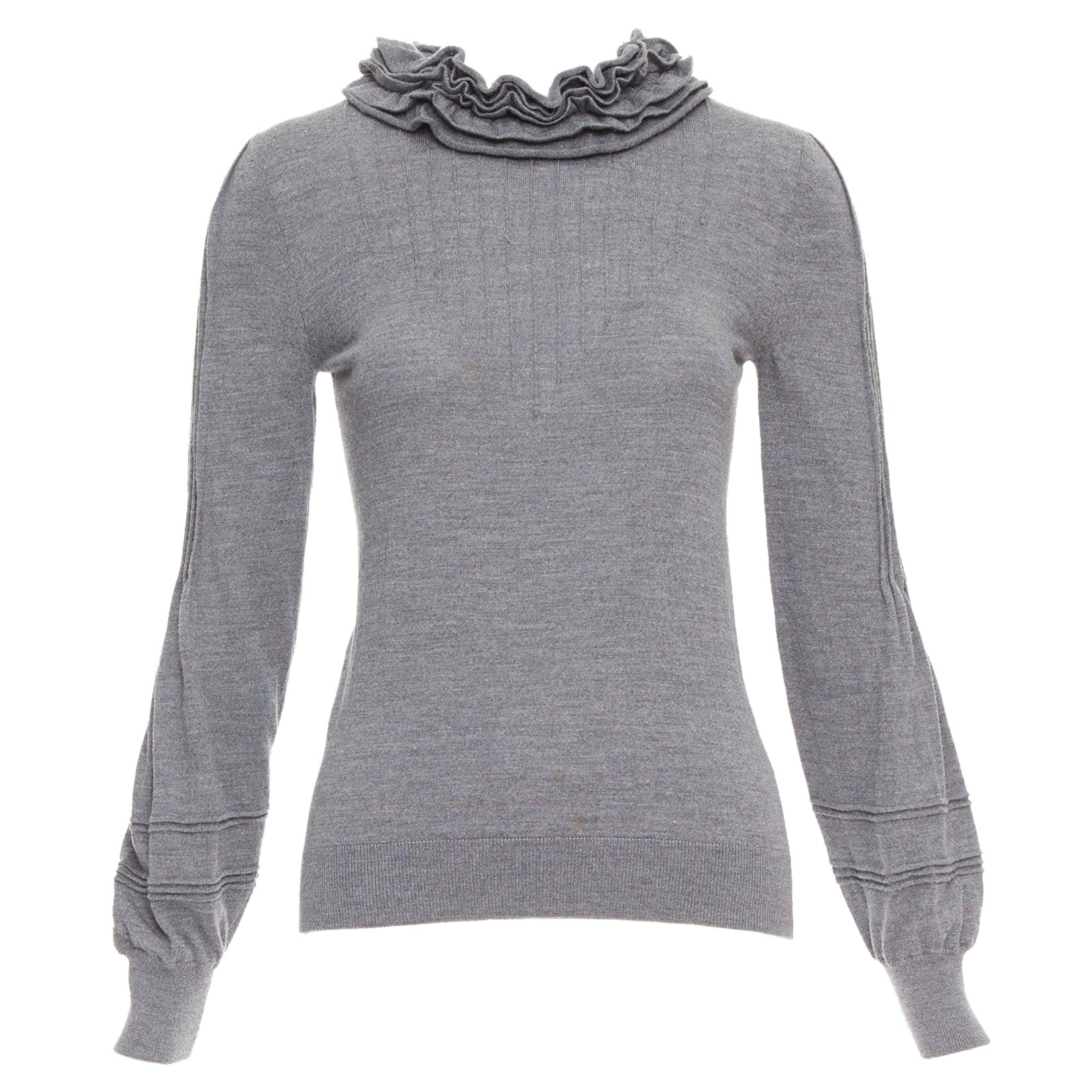 FENDI Vintage grey extrafine wool ruffle collar pleated sweater IT40 S For Sale
