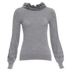 FENDI Vintage grau extrafeine Wolle Rüschenkragen Plissee Pullover IT40 S