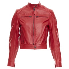 DIOR Royaume d'Amour rote Leder-Moto-Biker-Jacke mit Laserschnitt FR34 XS