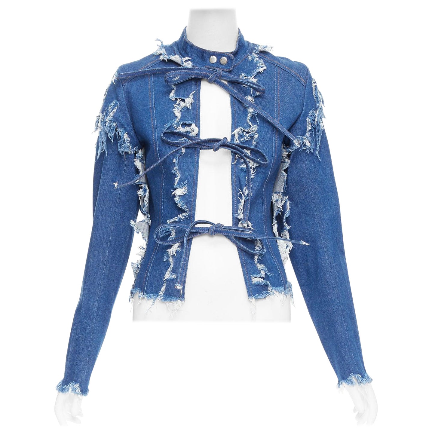 LADO BAKUCHAVA blaue Jacke aus zerfetztem Denim mit Krawatte XS