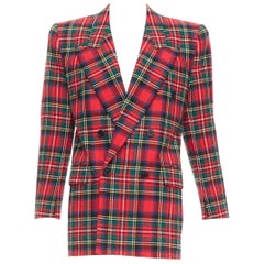 SAINT LAURENT 2023 blazer rouge à carreaux en laine mélangée FR34 XS