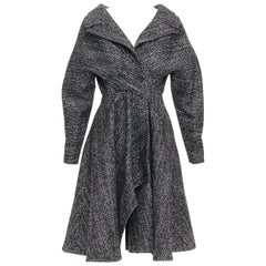 ALEXANDRE BLANC grey virgin wool blend tweed dolman swing coat FR34 XS