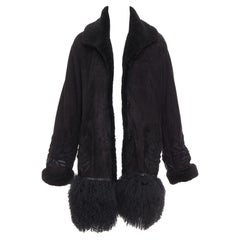 ERMANNO SCERVINO cappotto ricamato in pelle di pecora nera multi shearling IT40 S
