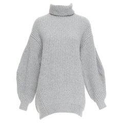 ACNE STUDIOS 2016 Isa suéter gris de lana grueso de cuello alto acanalado XS