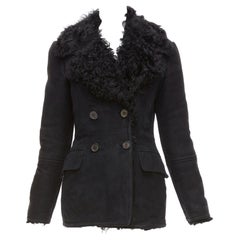 GUCCI Tom Ford Vintage Schwarzer doppelreihiger Vintage-Mantel aus Shearling IT42 M