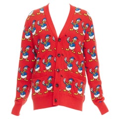 GUCCI Disney Donald Duck rote Wolle blaue Intarsienknopf-Strickjacke M