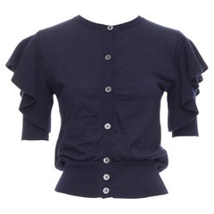 VIKTOR & ROLF marineblaue Kaschmir-Seidenstrickjacke mit Rüschenärmeln Pullover S